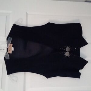 New Frontier Women's Navy Faux Suede Vest Etched Silvertone Closure Medium